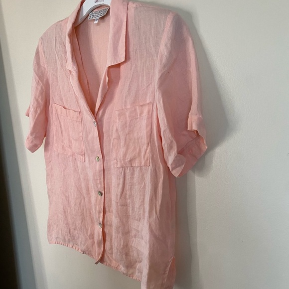 Vintage Peach Pink Linen Button-Up Women's Top - Picture 8 of 10